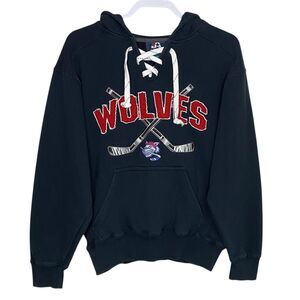 West Hartford Wolves Hoodie Small Blue Kanye Hockey Lace Up Oversized Sweatshirt